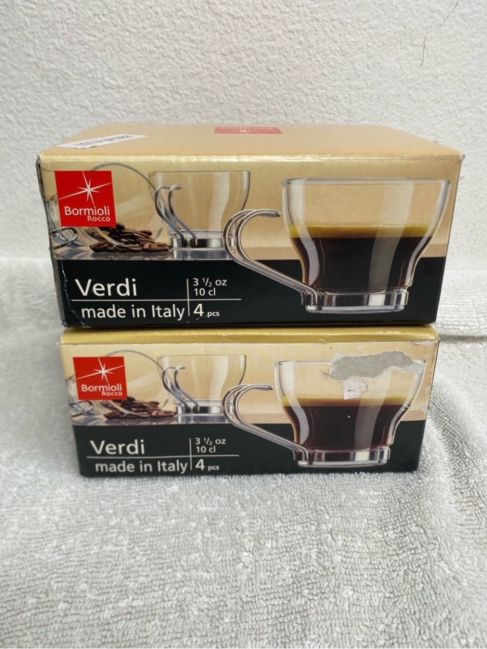 Set Of 8 Bormioli Rocco 3.5 oz Verdi Espresso Cup Glass w/Metal Handle Modern